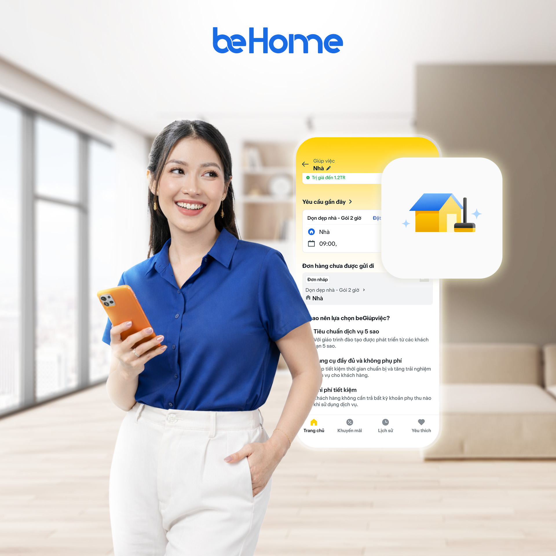 Dọn dẹp nhà cửa cùng beHome trên app be