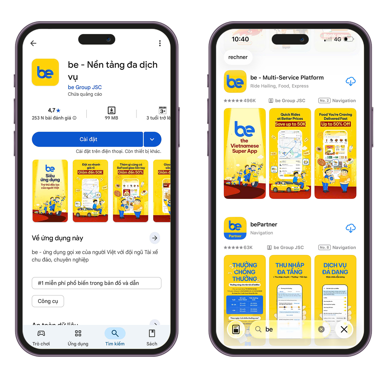 Tải ứng dụng be trên Google Play và App Store